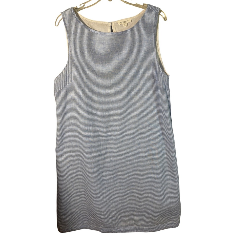 Beachlunchlounge Blue White Striped Linen Blend Sleeveless Shift Dress Large